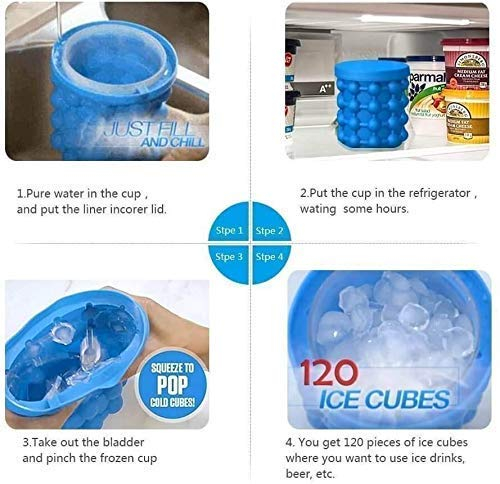 Vency Ice Cube Mold Ice Trays Large Silicone Ice Bucket, (2 in 1, Dark Blue)