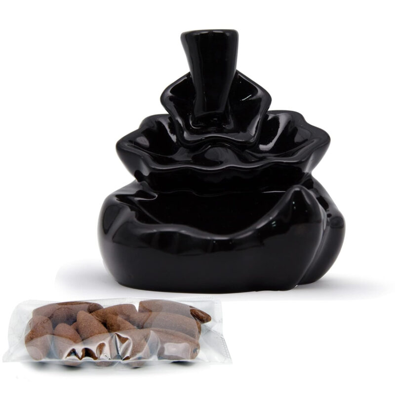 IRIS Ceramic Back Flow Incense Holder Shape- Water Fall, Black - Image 3