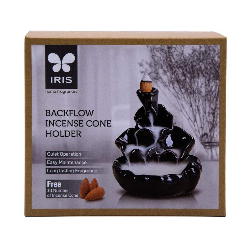 IRIS Ceramic Back Flow Incense Holder Shape- Water Fall, Black - Image 5