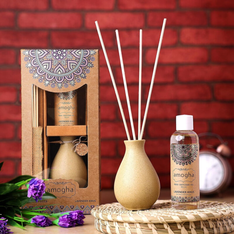 Amogha Lavender Khus Reed Diffuser with 100ml Oil and 8N Reed Sticks