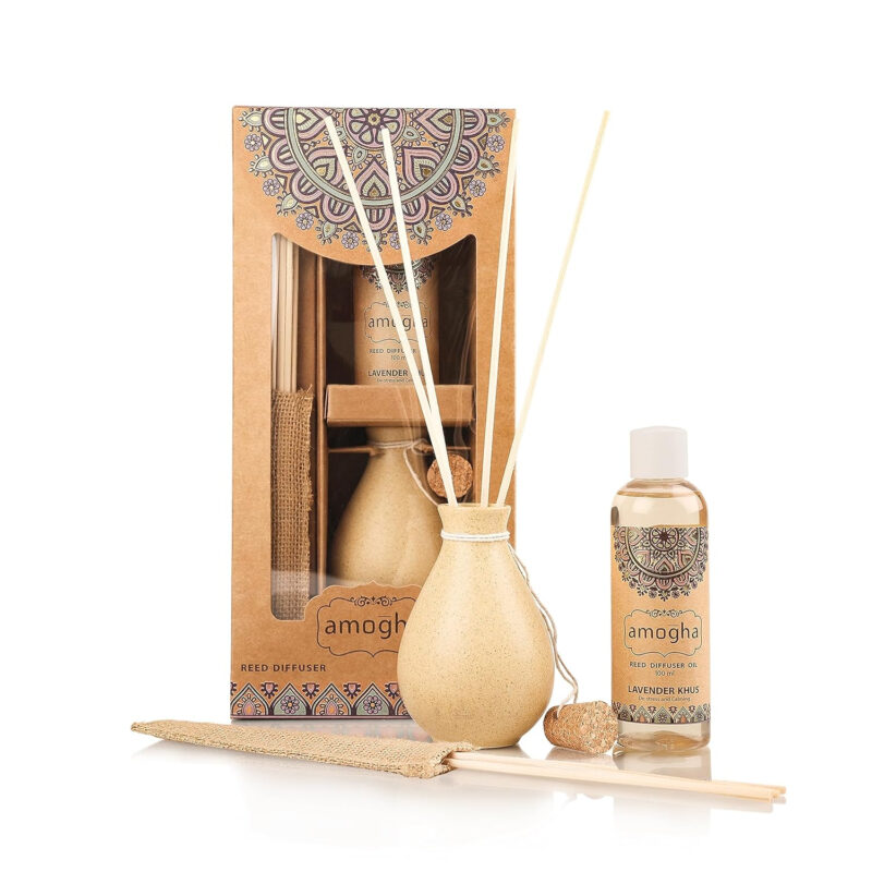 Amogha Lavender Khus Reed Diffuser with 100ml Oil and 8N Reed Sticks - Image 3