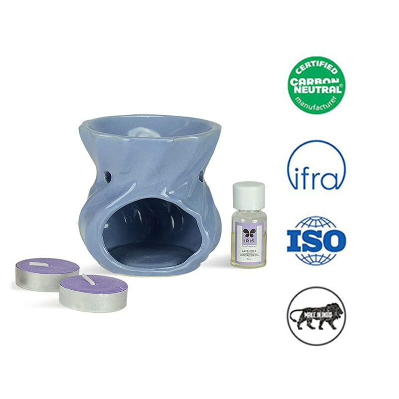 Iris Lavender Ceramic Fragrance Vaporizer Set (17.5 cm x 8.5 cm x 12 cm, Aqua) - Image 3