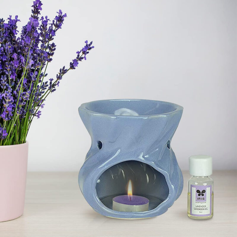 Iris Lavender Ceramic Fragrance Vaporizer Set (17.5 cm x 8.5 cm x 12 cm, Aqua) - Image 4