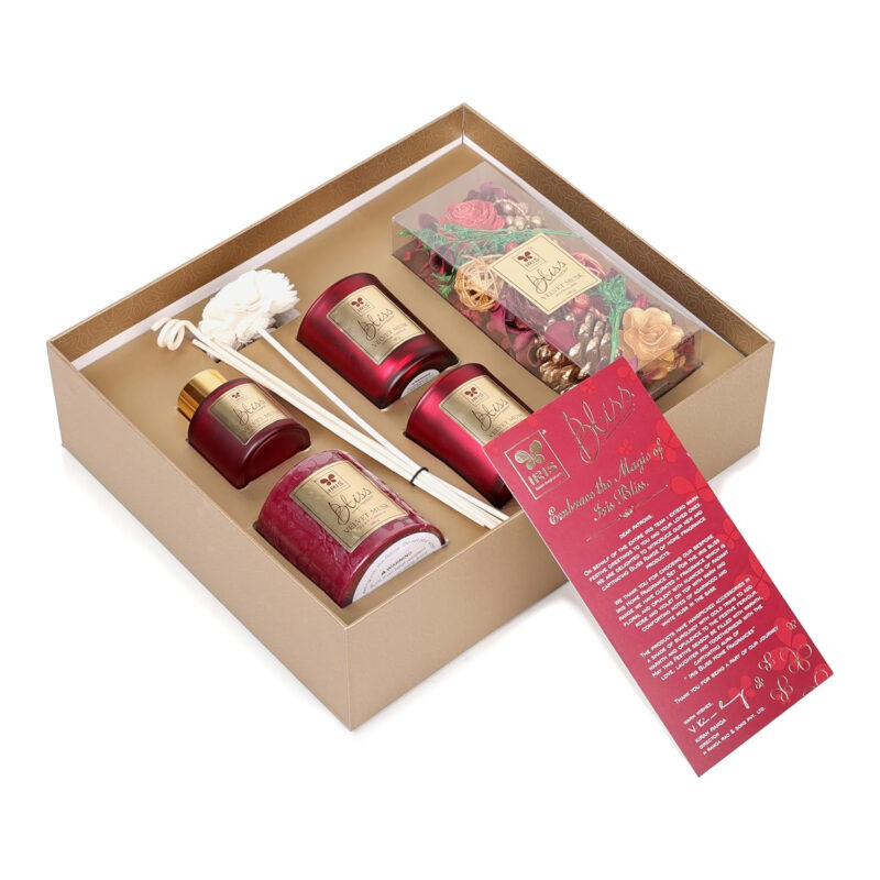 Iris Bliss Velvet Musk Fragrance Giftset with Reed Diffuser,Votive Candles,Potpourri & Pillar Candle - Image 4